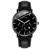 Wristwatches Simple Fashion Men'S Watches Elegant Round Wristwatch Leather Strap Temperament Glass Dial Clock Quartz Armbanduhr