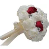 Flores decorativas de alta qualidade 18 cm rosa de seda artesanal segurando buquê decoração de casamento artificial com grandes strass e pérolas