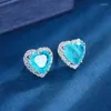 Oorknopjes EYIKA Groothandel Mode Luxe Zirkoon Hart Voor Vrouwen Sieraden Vakantie Cadeau Groen Blauw Paraiba Fusion Stone Earring