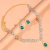 Bruiloft Sieraden Sets Stonefans Prachtige Ronde Kristallen Ketting Set voor Vrouwen Groen Water Drop Afrikaanse Bruids Geschenken 230804