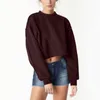 Felpe con cappuccio da donna Camicetta corta senza vita moda autunno Casual Tinta unita Girocollo Top Felpa pullover manica lunga comfort sciolto