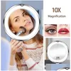 Night Lights Rotation 10X Led Makeup Light Foldable Magnifying Tool Vanity Mirrors With For Travel Home Dressing Table Drop Delivery Dhlny