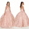 2020 Bling Rose Gold Mini Quinceanera Pageant Vestidos Para Meninas Glitter Tule Jewel Strass Frisado Vestido de Festa Criança 2060