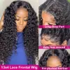 Mänskligt hår Kapslösa peruker Deep Wave Frontal Wig 13x4 13x6 HD Transparent spets frontala peruk Pre plockad Remy 28 30 tum Curly Spets Front Human Hair Wigs X0802