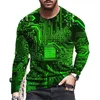 Magliette da uomo T-shirt a maniche lunghe Stampa 3D Chip elettronico Cool O Neck Moda Casual Sport Top oversize