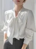 Bluzki damskie szyfon białe koszule lato 2023 solidne luźne o długim rękawie damskie damskie damskie dziobowe odzież Ycmyunyan