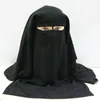 Halsdukar högkvalitativ tre lager chiffong niqab halsduk muslimsk ansikte täcker hijab hatt dra på islamisk slips bakre headcover kvinnor headwrap