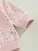 Kläder sätter barnflickor 2-stycken ActiveWear Set Floral Print långärmad tröja tröja toppar och stretch casual byxor