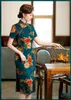 Etniska kläder 2023 Summer Slit Mid-Längd Dress Ladies Traditionell Qipao Chinese Style Cheongsam Flower Evening Quipao Oriental