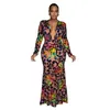 Robes décontractées Pulkritu Femmes Paisley Floral Imprimé Col En V Profond Taille Haute Sirène Maxi Robe 2023 Sexy Party Club Soirée Vestidos