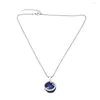 Pendant Necklaces FLOLA Nature Stone Lapis Round Disc Necklace For Women Men Stainless Steel Beads Chain Dragon Crystal Jewelry Nkeb617