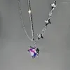 Pendentif Colliers Violet Cristal Pêche Coeur Elegent Collier Filles Cool Clavicule Chaîne Esthétique Bijoux Zircon Y2k Accessoires