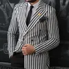 Herbst Hohe Qualität Schwarz Und Weiß Seil Gestreiften männer Anzug Mantel Blazer Hochzeit Prom Party Slim Fit Jacke Nur ein Piece260g