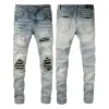 Jeans stack firmati Jeans strappati europei da uomo ricamati trapuntati strappati marchio di tendenza pantaloni vintage da uomo piega slim skinny fashion Jean CXG8071