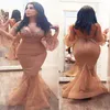 2021 Plus Size Arabisch Aso Ebi Meerjungfrau Perlen Sexy Ballkleider Rückenfrei Lange Ärmel Abend Formale Party Zweiter Empfang Bridesm244x