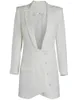 Vestes Femme Kisscc Sexy Col V Manches Longues Veste Blanche Mini Costume Rembourré Épaule Manteau