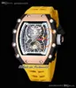 21-01 Tourbillon Aerodyne Automatic Mens Watch Two Tone Fiber Carbon Rose Gold Skeleton Dial Oranje rubberen band Super Version Herrenuhr Reloj Hombre Puretime h8