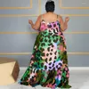 Plus Size Dresses WUHE Women Leopard Floral Printed Spaghetti Strap Ruffles Hem Big Swing Maxi Long Dress Vestidos 2023 Sexy