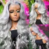 Human Hair Capless Wigs 34Inch Silver Grey Body Wave Lace Front Wig 13x4 Lace Frontal Human Hair Wigs Transparent Lace Colored Wigs For Women Bling Hair x0802