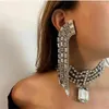 Orecchini pendenti Affascinante cristallo multi-fila rettangolo grande ciondolo nappa lunga per donna strass enorme goccia geometrica