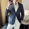 Herrar kostymer vintage lyx jacquard blazers män brev nummer tryck smal passform blazer jacka hommes bröllop klubb fest klänning sångare kostymer