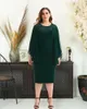 Plus Size Jurken Elegante Dameskleding Mode Kralen Ronde Hals Potloodjurk Casual Effen Kleur Commuter Office Lady