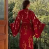 Ropa de dormir para mujer, Kimono de satén de manga larga con estampado para mujer, bata de novia, bata roja, pijama, albornoz, camisón, bata de novia