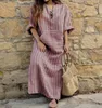 Casual Dresses Spring 2023 Summer Dress Women's Wear European and American Cotton Yarn Weaving Stripes Loose Long Long