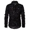 Chemises décontractées pour hommes Sexy Black Feather Lace Shirt Men Fashion See Through Clubwear Dress Shirts Mens Event Party Prom Chemise transparente S-3XL 230804