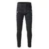 Men's Jeans Street Fashion Men High Quality Black Color Elastic Slim Fit Biker Homme Spliced Designer Hip Hop Brand Pants
