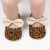 First Walkers Little Baby Girls Mary Jane Flats Non-Slip Bowknot Princess Dress Shoes Cute Leopard Print Crib For Infants 0-18Months