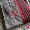 Men's Pants 2023 Grey Red Velour Needles Track Men Women 1:1 Velvet Embroidery Butterfly Logo AWGE Sweatpants