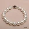 Strand Simple Round White Pearls Beaded Bracelet Men Women Jewelry 8mm 10mm Shell Pearl Bangles Freshwater Gift Fashion
