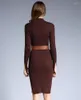 Повседневные платья модные вязаные платье свитера Женщины Midi Bodycon vestido осень зима 2023 Turtleneck Brown Party Wxf551