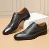 Mens Italian Formal Oxfords Genuine Leather Handmade Quality Fashion Elegant Black Wedding Social Brogues Shoes Man b