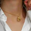 Abstract Embossment Lover Hug Human Face Square Pendant Necklace Vintage Gold Plate Body Language Necklace in Stainless Steel L230704