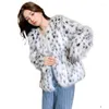 女性の毛皮のヒョウドット模倣コートショートヤングファッション韓国版冬の服カジュアルウォームスS-9xl