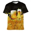 Camisetas masculinas respirável camisa para homens de manga curta solta com decote em O camisetas oversized streetwear cerveja impressão 3D roupas de poliéster de verão