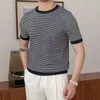 T-shirts pour hommes mode d'été hommes rayé imprimé Slim T-Shirt à manches courtes col rond loisirs pulls décontracté confortable Streetwear pour hommes