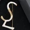 Simple Alphabet Brooch White Jade Gold-Plated Fashion Retro Brand Brooch Ladies Classy Party Jewelry Accessories With Gift Box