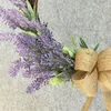 Coroa de flores decorativas artificiais com laço de lavanda primavera ao ar livre para porta da frente