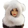 Scarves Women Winter Knitted Genuine Fur Hat Scarf Brand Fluffy Vap Muffler High Quality Poncho