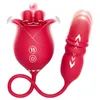 Massager Rose Vibrator 3in1 Dual Tongue Dildo Vibrators with 10licking 10thrusting Clitoral Nipple Anal g Spot Stimulate