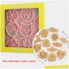 Bakformar mods 8 st halloween cookie cutters set pumpkin pressbar stämpel kex mögel dekoration drop leverans hem trädgård kitch dhdzq