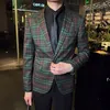 Costumes pour hommes 2023 Style britannique haute qualité Plaid costume d'affaires vestes/hommes Blazer veste Hombre Slim Fit kaki vert décontracté manteau S-3XL
