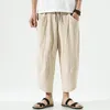 Pantaloni da uomo Slim Straight Cotton Seven Point Summer Casual Camera da letto con tasche per pantaloni a gamba aperta da uomo