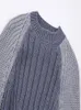女性用セータースプリングラウンドネック長袖セーターオープンバックデザインニットプルオーバーコントラストショートトップ