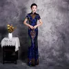 Abbigliamento etnico Velluto Abito da festa formale Donna Bling Paillettes Sexy Qipao Collare alla coreana Cheongsam Bottone vintage Oversize Abiti cinesi