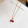 S925 Argent Plaqué 14K Or Collier Cerise Pendentif Clavicule Chaîne Rouge Corindon Bijoux L230704