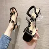 Crystal Summer Women 959 Sandals Pvc Flower Decoration Chunky Heel Peep Toe Back Strap Elastic Band Elegant Fashion Shoes Ladies 230807 828